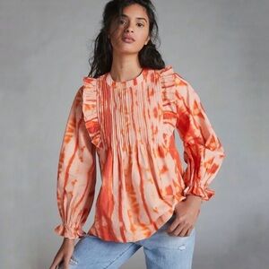 Anthropologie Samant Chauhan Burnt Orange Tie Dye bohemian Fall blouse